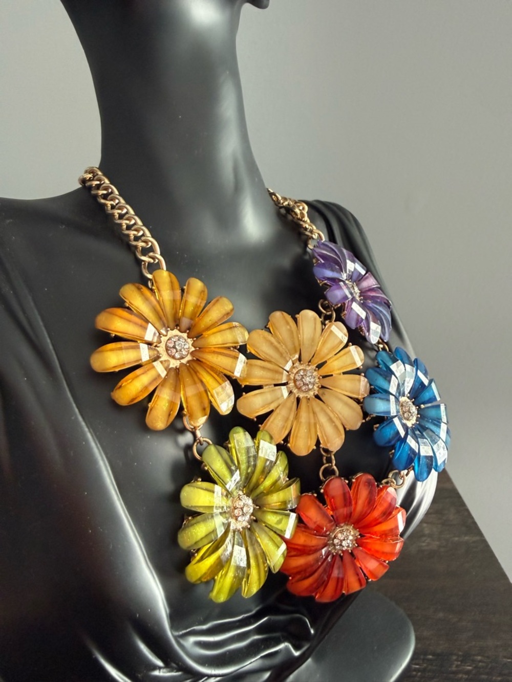 Vintage Multi-Color Floral Statement Necklace - Bold Flower Bib Necklace